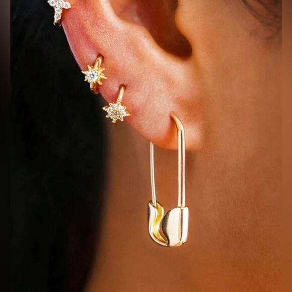 safety pin earrings A730 - Picture 2 of 6